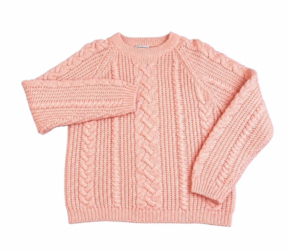 Vintage Sarit Women’s L Pink Cable Knit Crew Neck Long Sleeve Pullover Sweater